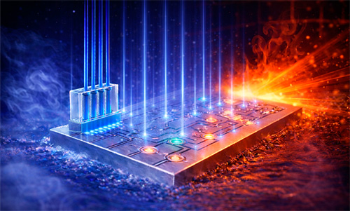 Illustration of a photonic integrated circuit, with components bonded using a technique that enables the circuit to survive and operate in extreme environments. Credit: NIST.