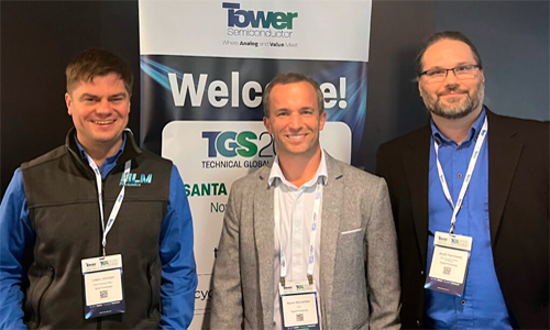 Dr. Lewis Johnson, NLM CTO; Kevin McComber, Spark Photonics CEO; and Dr. Scott Hammond, NLM Senior Director, Process Technology at Tower Semiconductor&rsquo;s conference last fall. Photo: NLM Photonics.