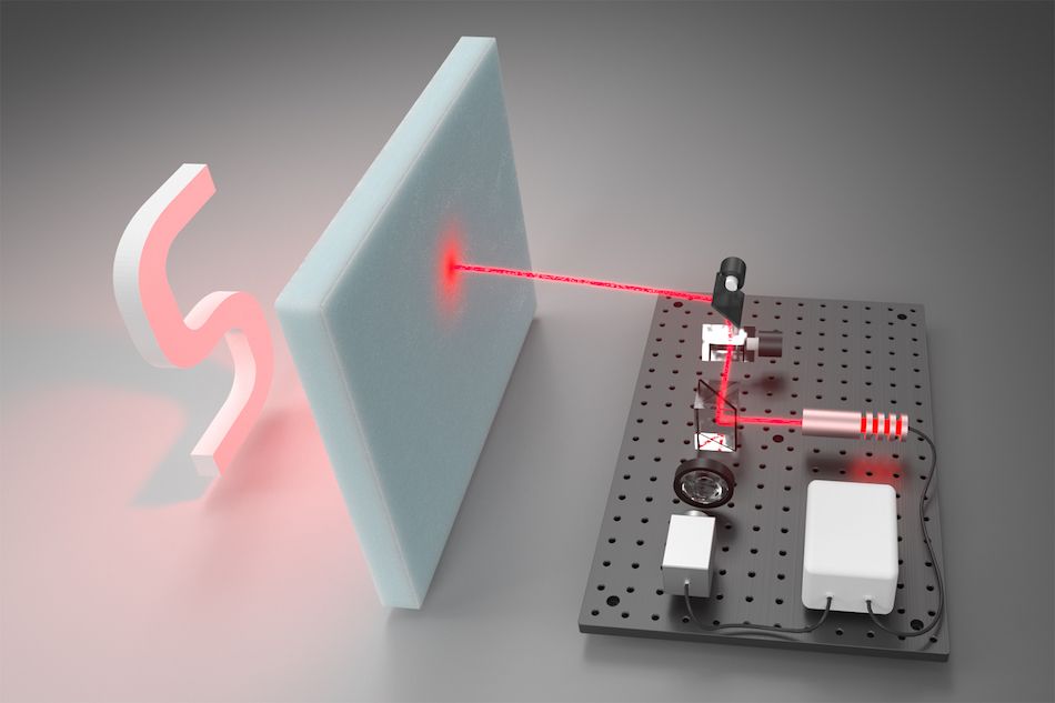 A three-dimensional reconstruction of the reflective letter S, as seen through the 1-inch-thick foam. Credit: Stanford Computational Imaging Group.