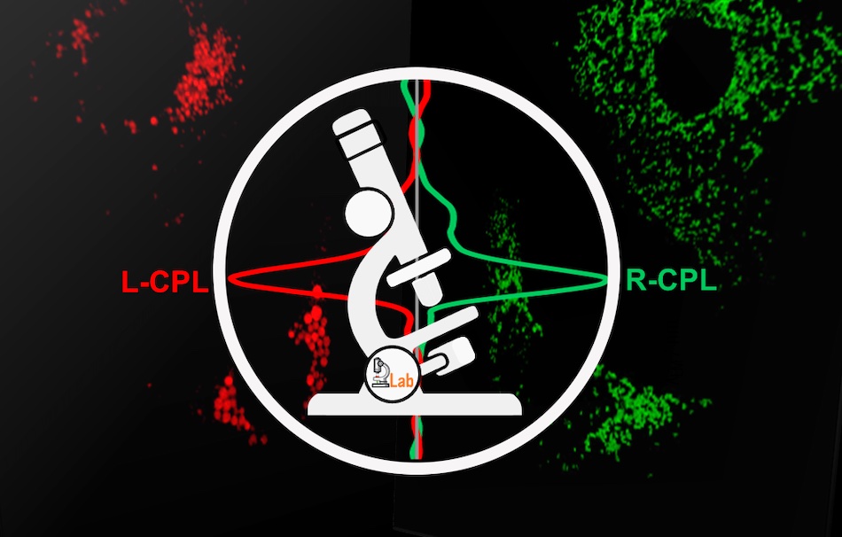 The new microscope differentiates left- and right-handed emission arising from cells. Credit: Durham University.