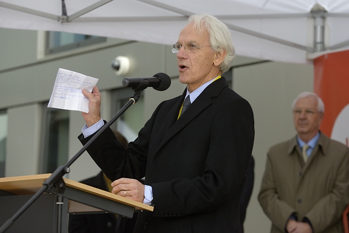 G&eacute;rard Mourou, seen here at the official opening of ELI Beamlines near Prague, Czech Republic, in 2015. Photo: ELI Beamlines.