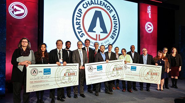 Winners, judges, and sponsors of the 2018 SPIE Startup Challenge.