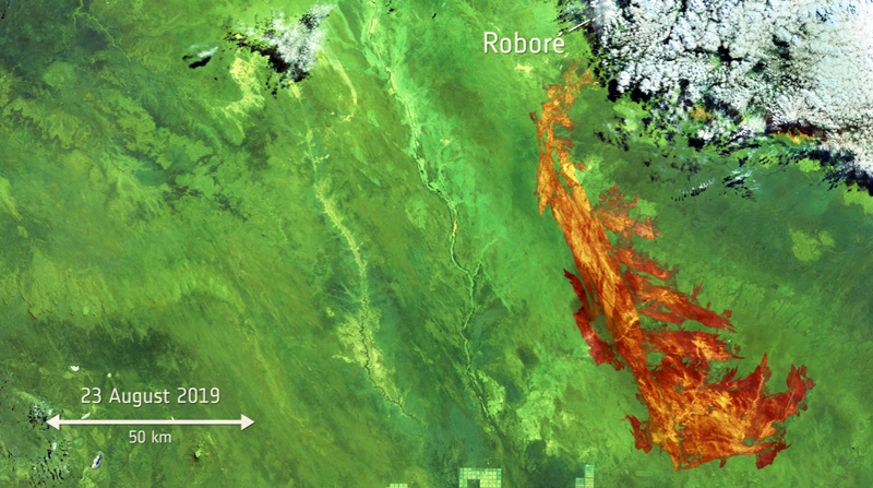 ... Wide extent of spreading fires on 23rd August, 2019.