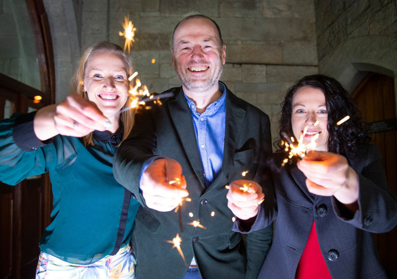 Sparklers: Melissa Walsh (IPIC), John Magan (EC), and Geraldine Canny (MSCO).
