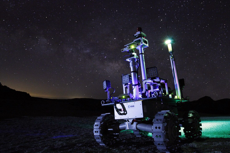 Dark side of the moon: laser-powered rover being tested at night.