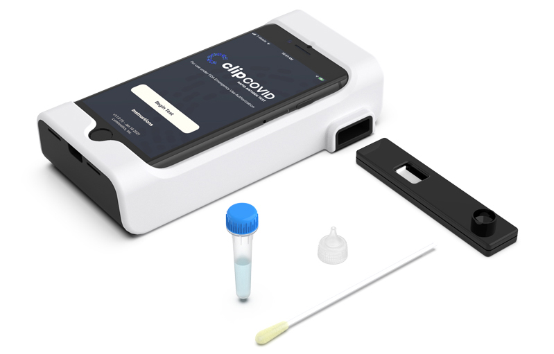 Components of the Clip Covid Test. Click for info.