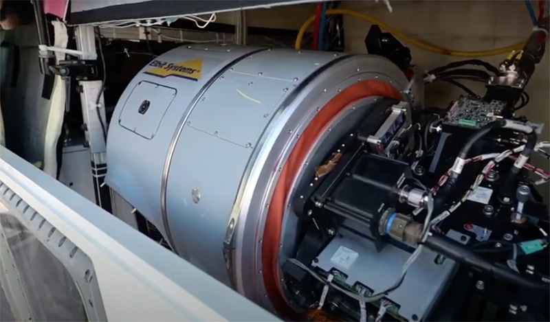 The airborne, high-power laser is fitted inside an aircraft.