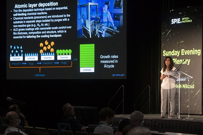 Shouleh Nikzad during the Sunday evening plenary program. 