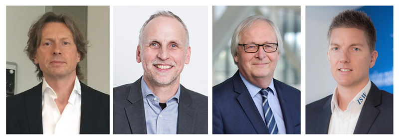 VISION fans: Martin Grzymek (Teledyne); Dietmar Ley (Basler); Alexander van der Lof (TKH); and Tobias Wichmann (ISW).