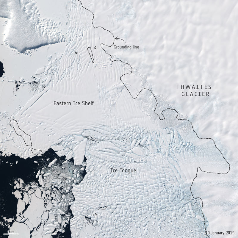 Thwaites Glacier Ice Tongue in West Antarctica captured by Copernicus Sentinel-2. Thwaites Glacier Ice Tongue in West Antarctica captured by Copernicus Sentinel-2.