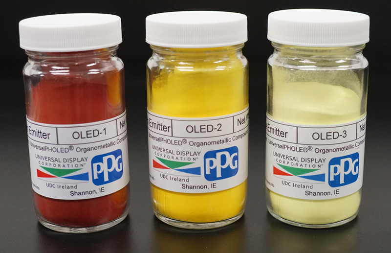UDC’s phosphorescent OLED emitters are made by PPG.