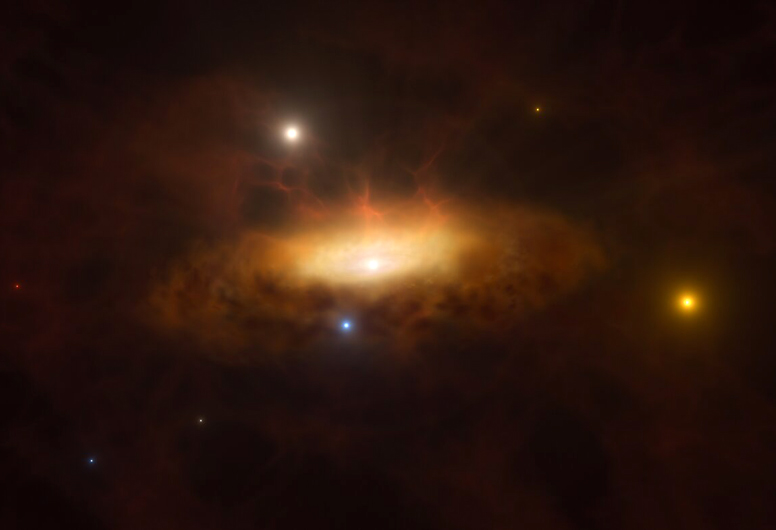 Artist’s impression of the galaxy SDSS1335+0728 lighting up. Artist’s impression of the galaxy SDSS1335+0728 lighting up.