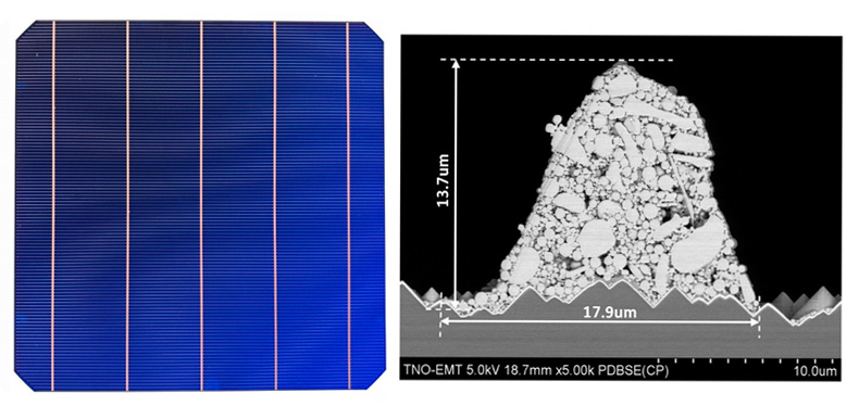 Cu-metallised Si heterojunction solar cell. Click for info.