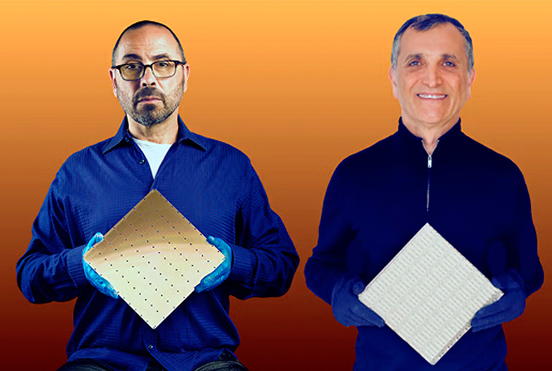 Andrew Feldman and Hamid Arabzadeh with Cerebras’ Wafer Scale Engine.