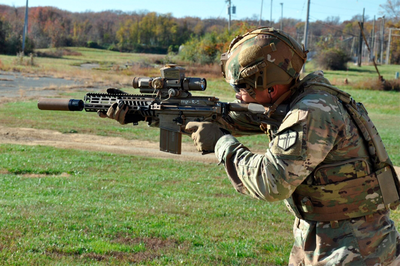 A U.S. soldier aims the NGSW-FC during a controllability trial.
