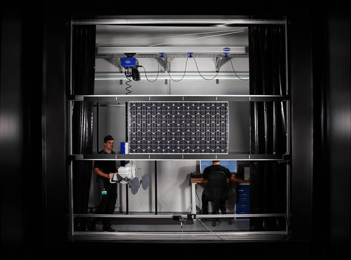 Testing of PV modules at CalLab, Fraunhofer ISE.