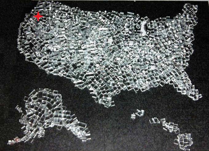 Glass act: Map made from 1mm glass cubes cut by filament method.