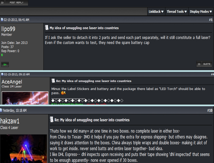 Smugglers! Chatroom discussions on avoiding import restrictions. 