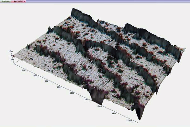  A 3D optical microscope image of the part of the same fingerprint as above. 