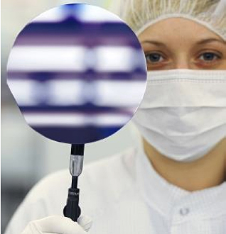 Work in progress? GaN-based LEDs on a 200mm silicon wafer.