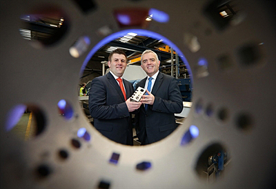 Done deal: Jonathan Bell and Mark Hutchinson at the factory.