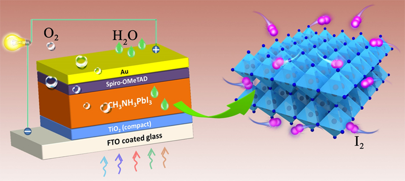 Various factors (moisture, oxygen, illumination, electric field) during the operation of MAPbI3 perovskite solar cells can generate iodine, which leads to cell degradation.
