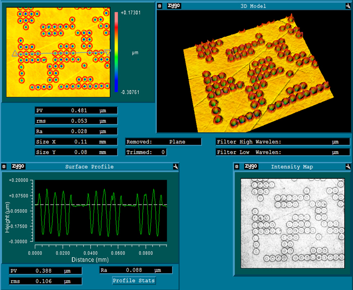 Surface profile of a small fragment (0.11x0.08mm) of the holographic structure. Surface profile of a small fragment (0.11x0.08mm) of the holographic structure.
