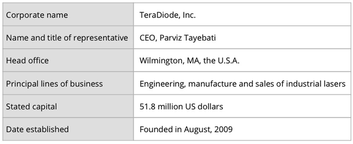 TeraDiode's key features at takeover.