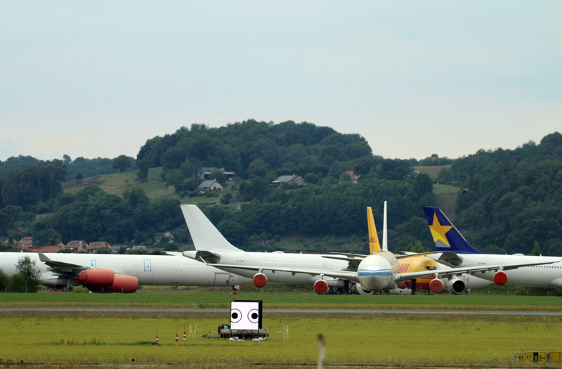 Display showing deterrent pattern at Lourdes-Tarbes-Pyrénées airport. 