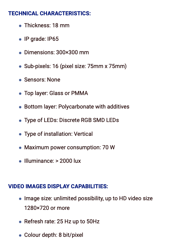 Versatile: Specifications of LUMENTILE. 