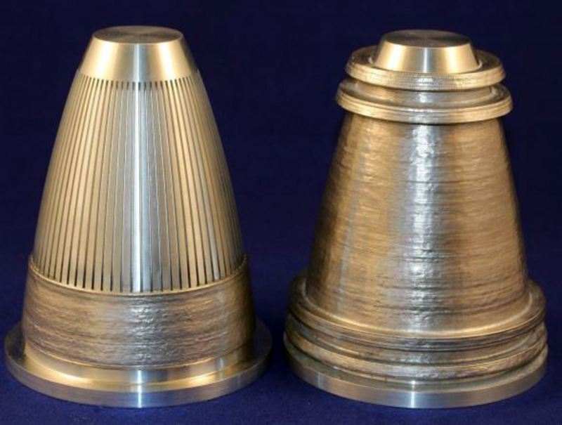 Beat the heat: Nozzles showing the closed out coolant channels.