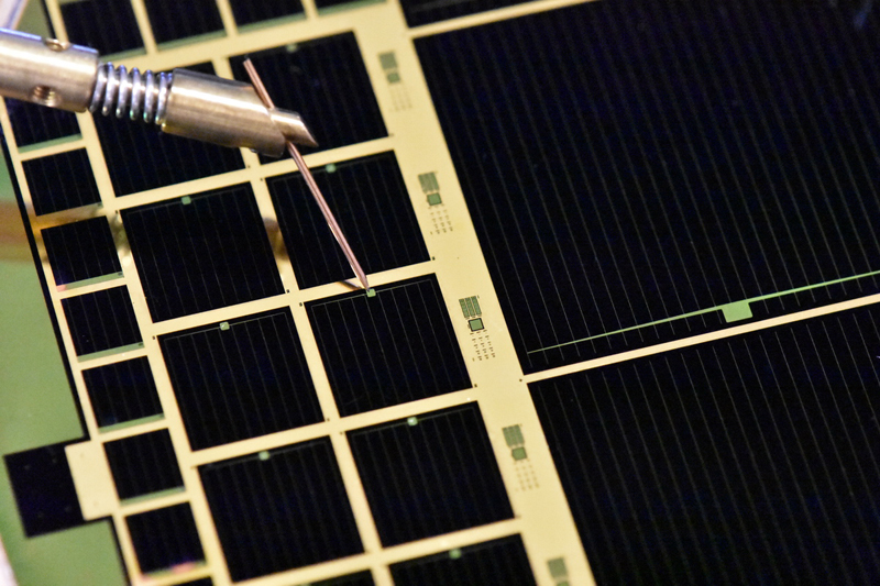 Three-junction epitaxial lift-off (ELO) thin-film solar cell.