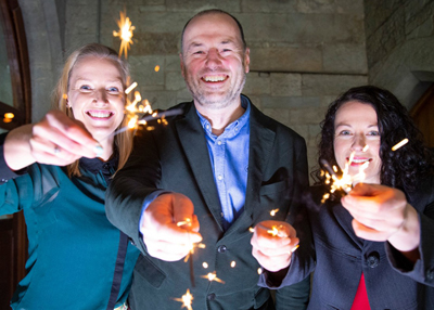 Sparklers: Melissa Walsh (IPIC), John Magan (EC), and Geraldine Canny (MSCO).