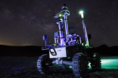 Dark side of the moon: laser-powered rover being tested at night.