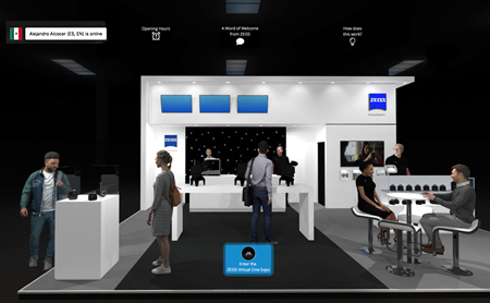 Zeiss's virtual show booth where customers can view products and interact with experts.