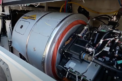 The airborne, high-power laser is fitted inside an aircraft.