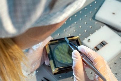 Preparing a photonic chip for the next step in the process. 