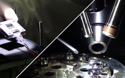 Tandem cell (l); and spectrometer set-up (r).