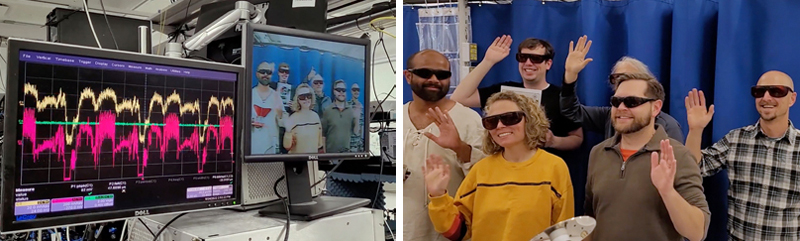Team TV: The NIST researchers use two different wavelength lasers to prepare gaseous rubidium atoms in Rydberg states.