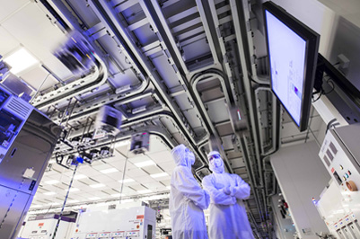 GF staff in the fab cleanroom in Dresden Germany.