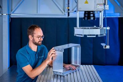 Laser-welded aluminum battery housing.