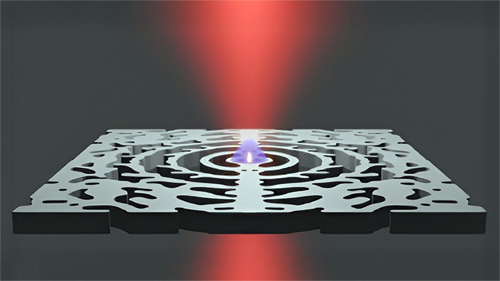 The nanolaser constructed in a semiconductor membrane. Click for info.