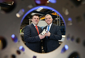 Done deal: Jonathan Bell and Mark Hutchinson at the factory.