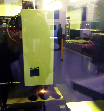UK first: The Trumpf 5030 cutting a 50mm stainless steel sheet.