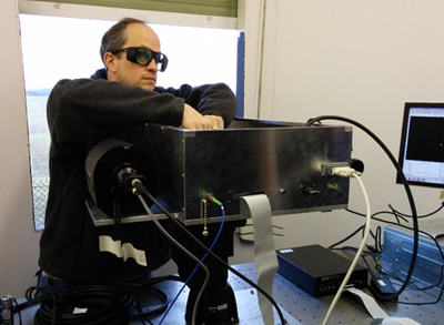 Hyperion's optical system transmits a 1550nm signal towards the target aircraft.