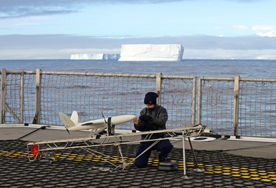 Icebergs ahoy! SULSA UAV on deck of HMS Protector.