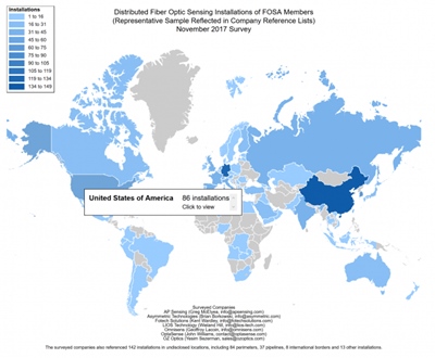 Fiber-optic sensor applications: interactive map