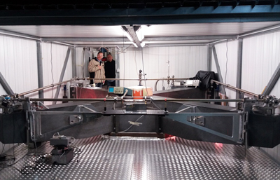 GINGERino ring laser gyroscope, which is a square cavity of side length 3.6 m. 