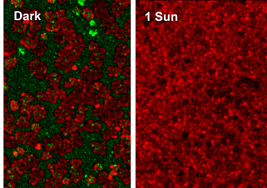 Photoluminescence maps (37x37 μm²) show formation of perovskite.