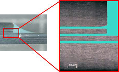 Test geometry for the analysis of adhesion properties (GLARE).